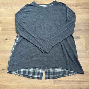 LOFT Charcoal Top with Plaid Accent